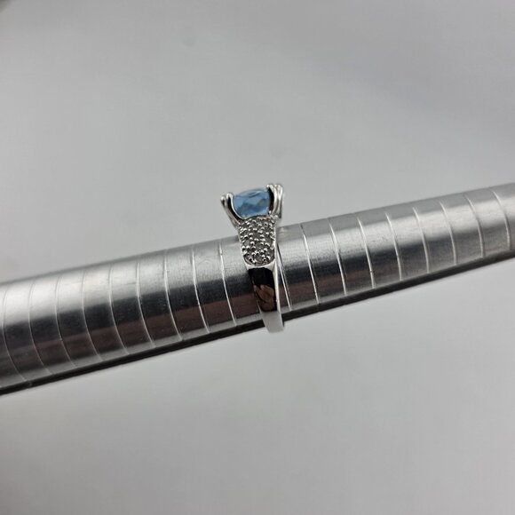 Fashion Ring Blue Stone Women Sterling Silver Plated Tone Proposal Size 6 - Picture 6 of 9